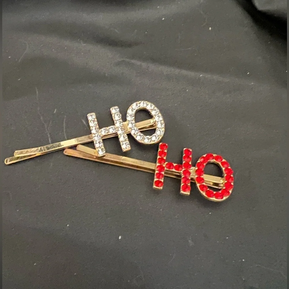 Festive 'Ho Ho' Hair Clips with Rhinestones